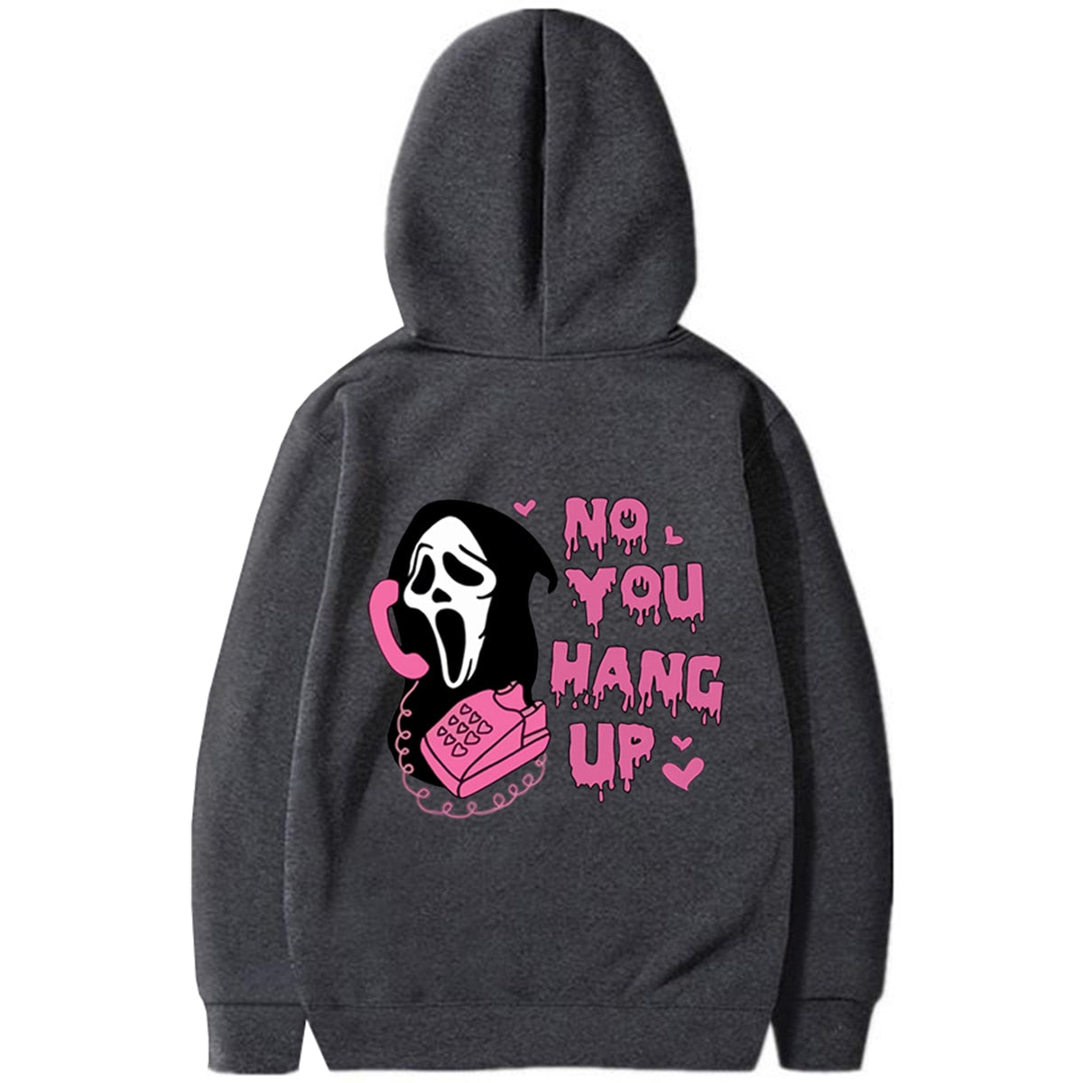 Scream No You Hang Up Crewneck Sweatshirt Ghostface Hoodies Scream Ghost Hooded Sweatshirts Scream Movie Halloween Pullover Dark Grey