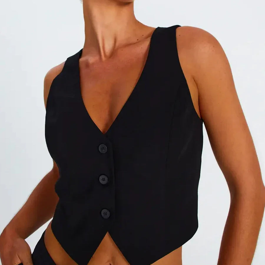 Women Vest Sleeveless V Neck Button Vest Solid Color Outwear Gilet for Casual Daily