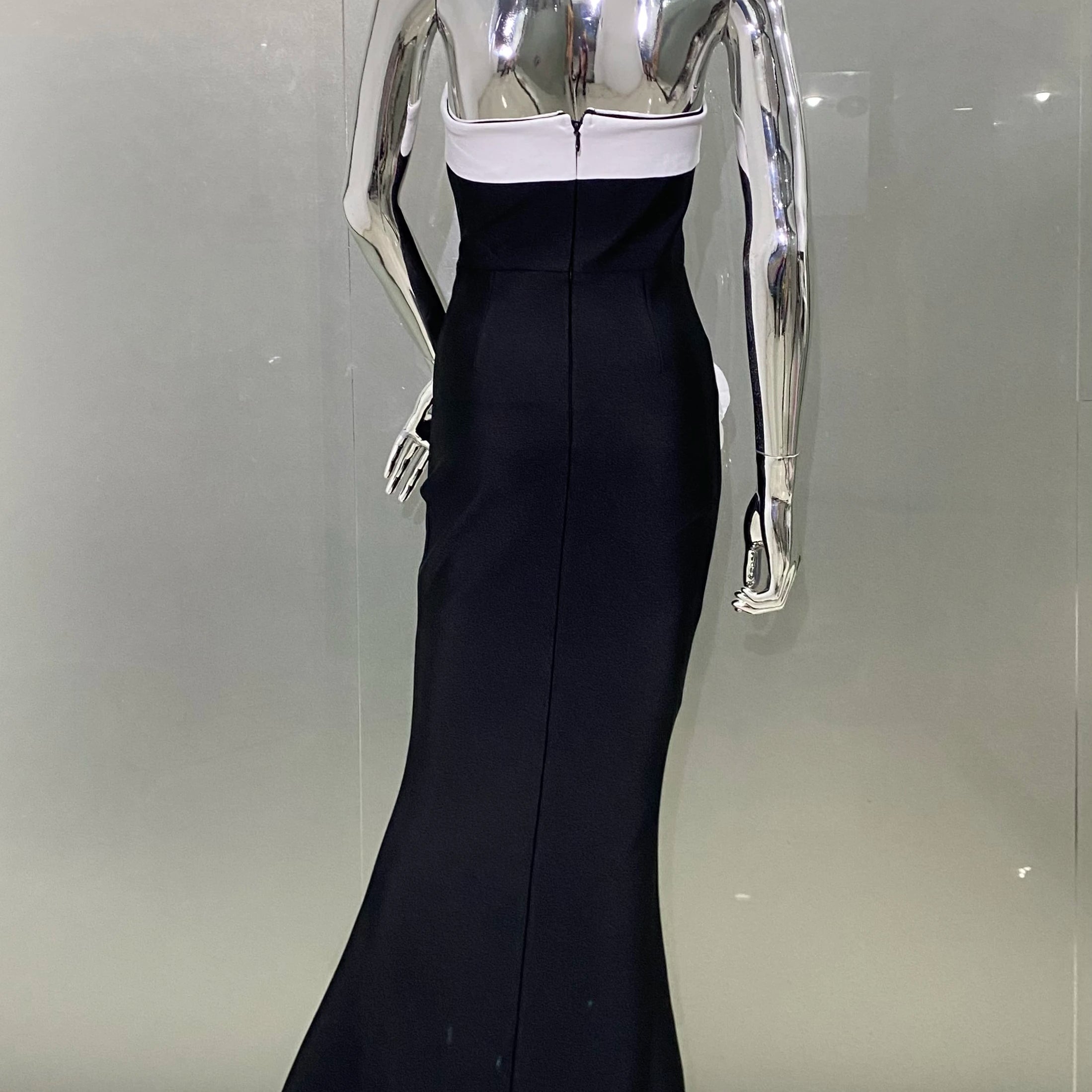 Women Sexy Strapless Bodycon Long Bandage Dress White Florals Elegant Evening Party Celebrate Birthday Dress