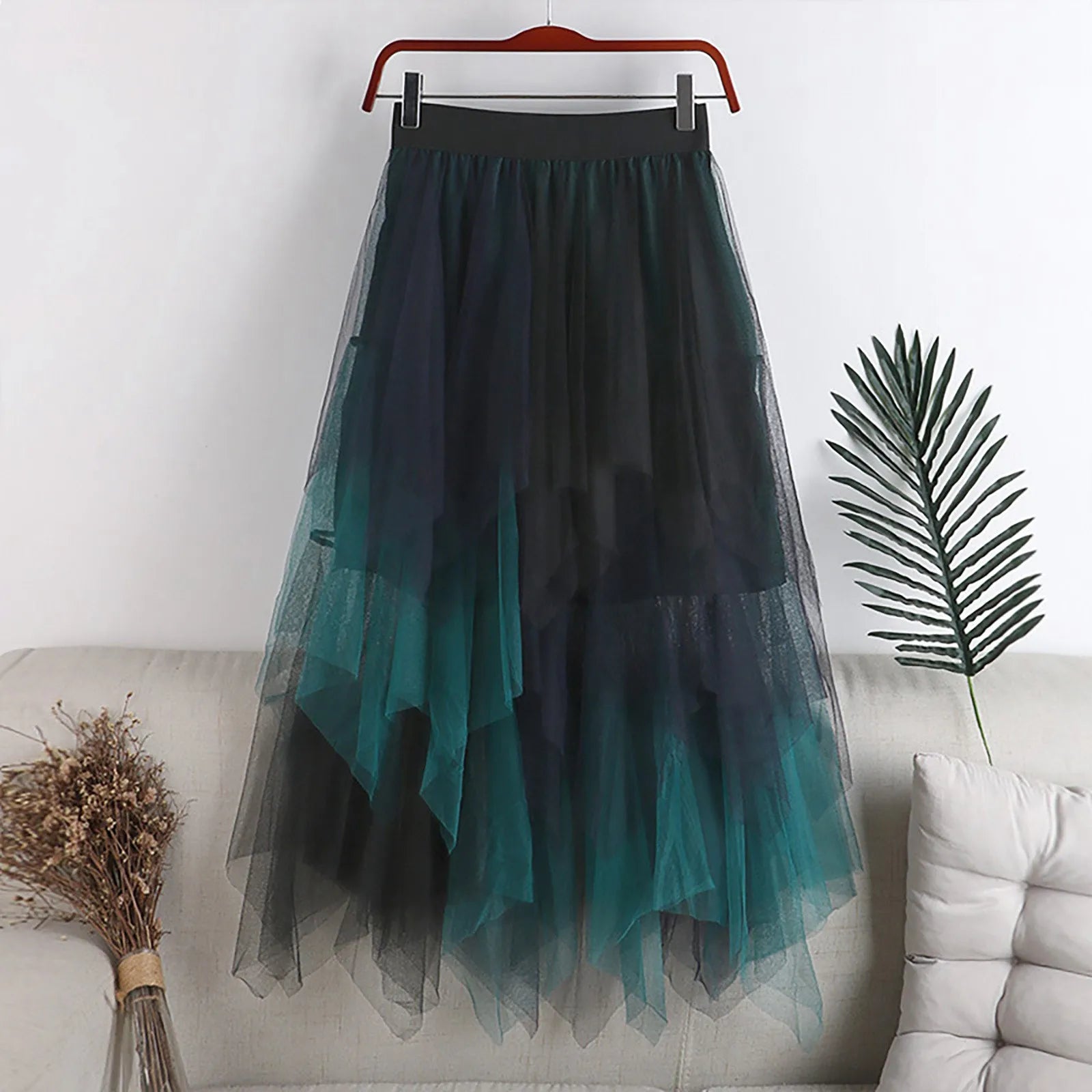 Women Skirt Waisted Slimming Multi Layer Irregular Mesh Stitching Cake Skirt Mid Length Half Korean Fashion Faldas Luxury Party Green One Size