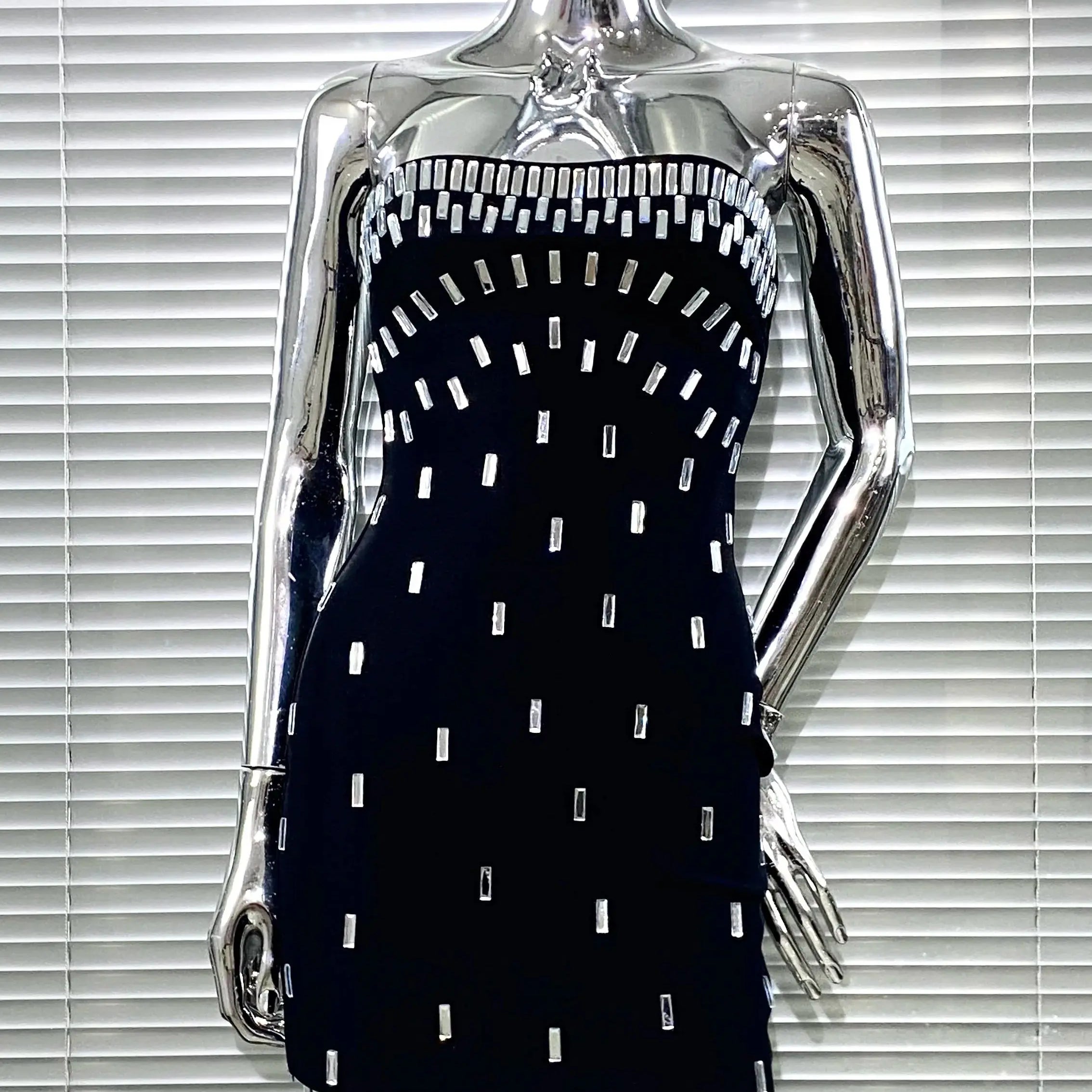 Luxury Woman Bandag Dress Sparkling Diamonds Strapless Black Mini Dress Celebrity Birthday Party Vestido Music Festival Outfit black