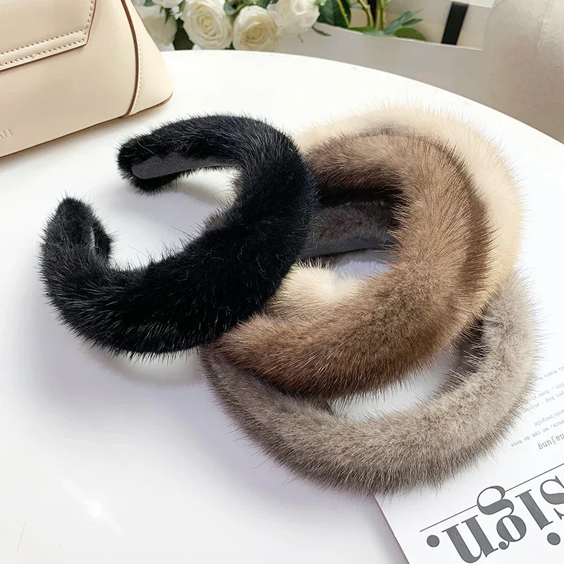 Hot Sale Women Luxury winter 100% Real Mink Fur Headbands Real Fur Hair Band Lady Fashion Hair Hoop Furry Gift