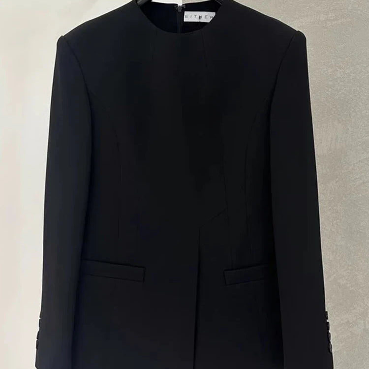 LANMREM Chic Blazer Coat For Women Long Sleeves Round Collar Irregular Fashion Office Lady Clothing Summer New 2DA5301 Black