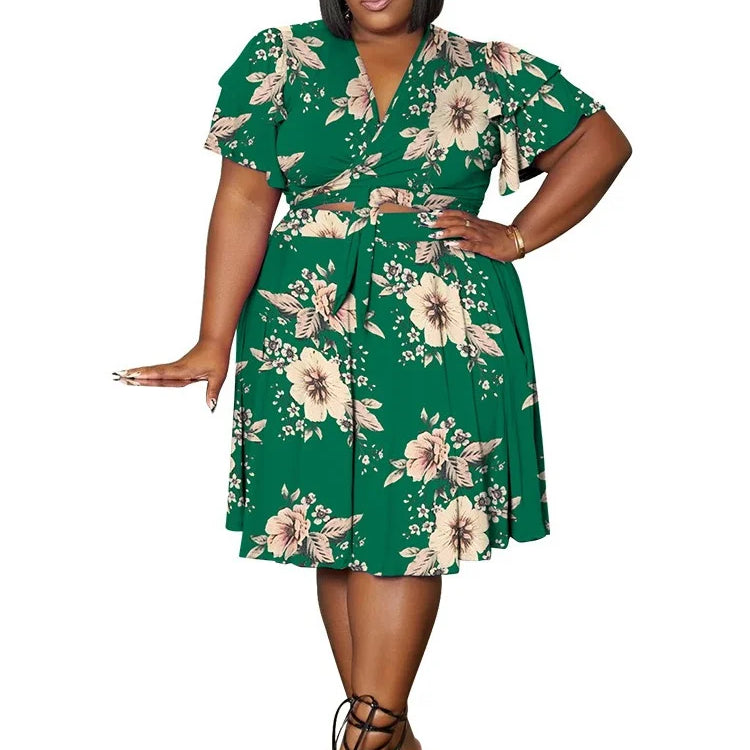 Wmstar Plus Size Shorts Sets Casual V Neck Crop Top and Short Skirts Two Piece Women Matching Outfits Wholesale Dropshipping