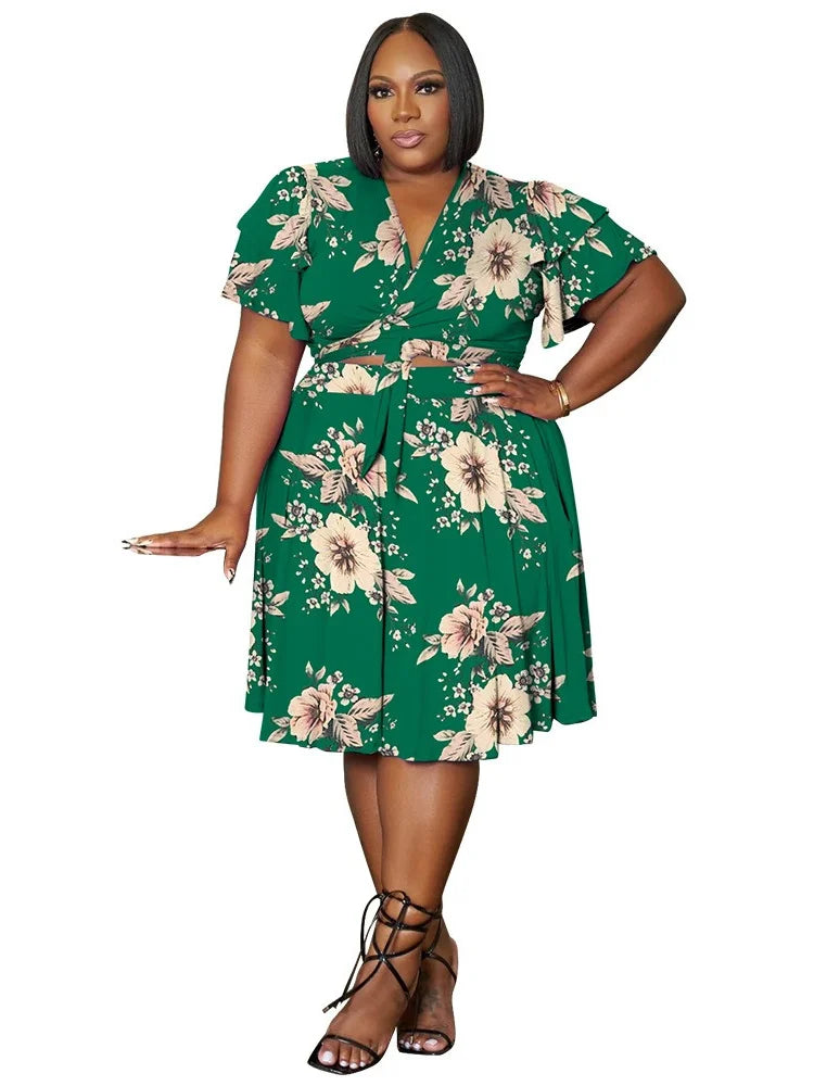 Wmstar Plus Size Shorts Sets Casual V Neck Crop Top and Short Skirts Two Piece Women Matching Outfits Wholesale Dropshipping