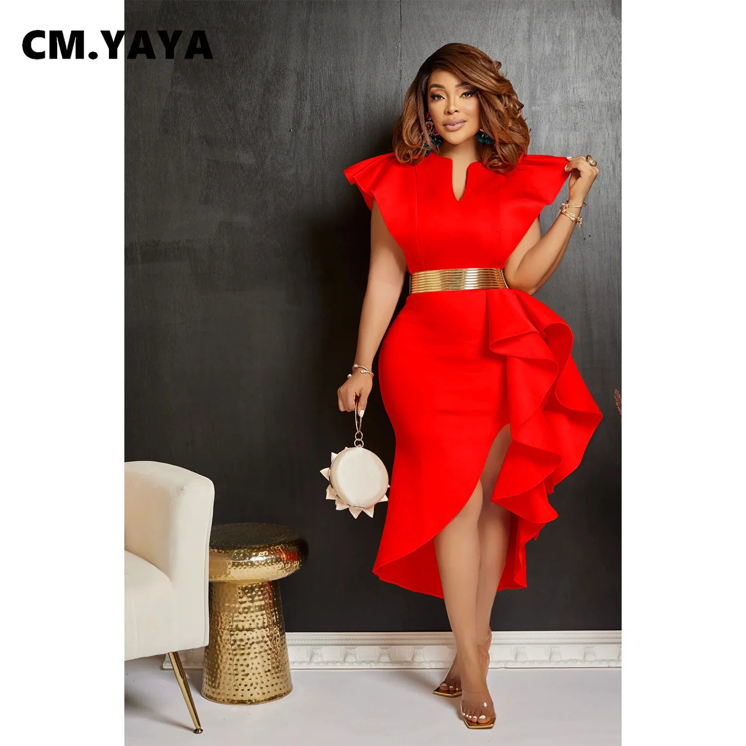 Women Flare Short Sleeve High Side Split Ruffles Bodycon Midi Dress 2023 Autumn Vestidos Sexy Party Birthday Dresses