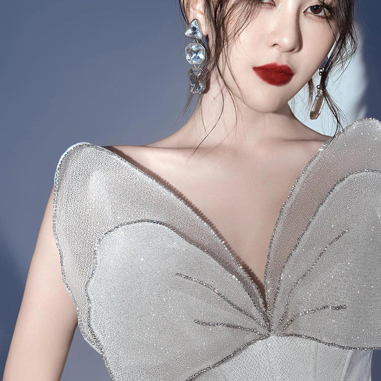 Glamorous White Strapless Mini Dress with Sparkling Butterfly Detailing for a Gala Event