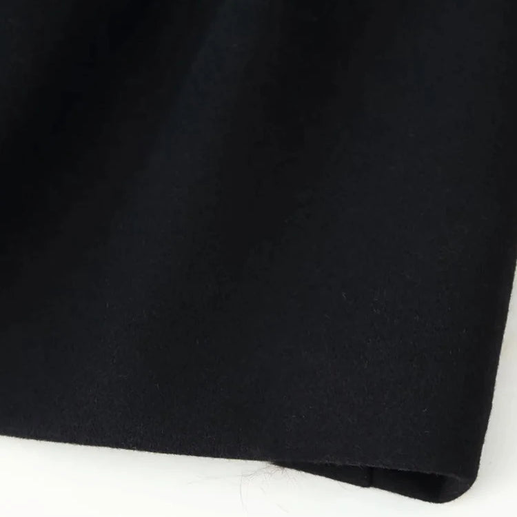 Women New Slim Black Faux Fur Woolen Patchwork Women Long Coat Chic Belt Full Sleeve Button Female Outwea Coats