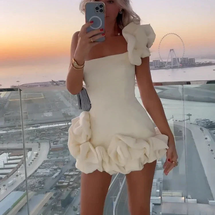 Elegant Party Evening Prom Dress Flower Patchwork Pleated Mini Dresses for Women 2023 Sleeveless Sexy Summer Dress Black White