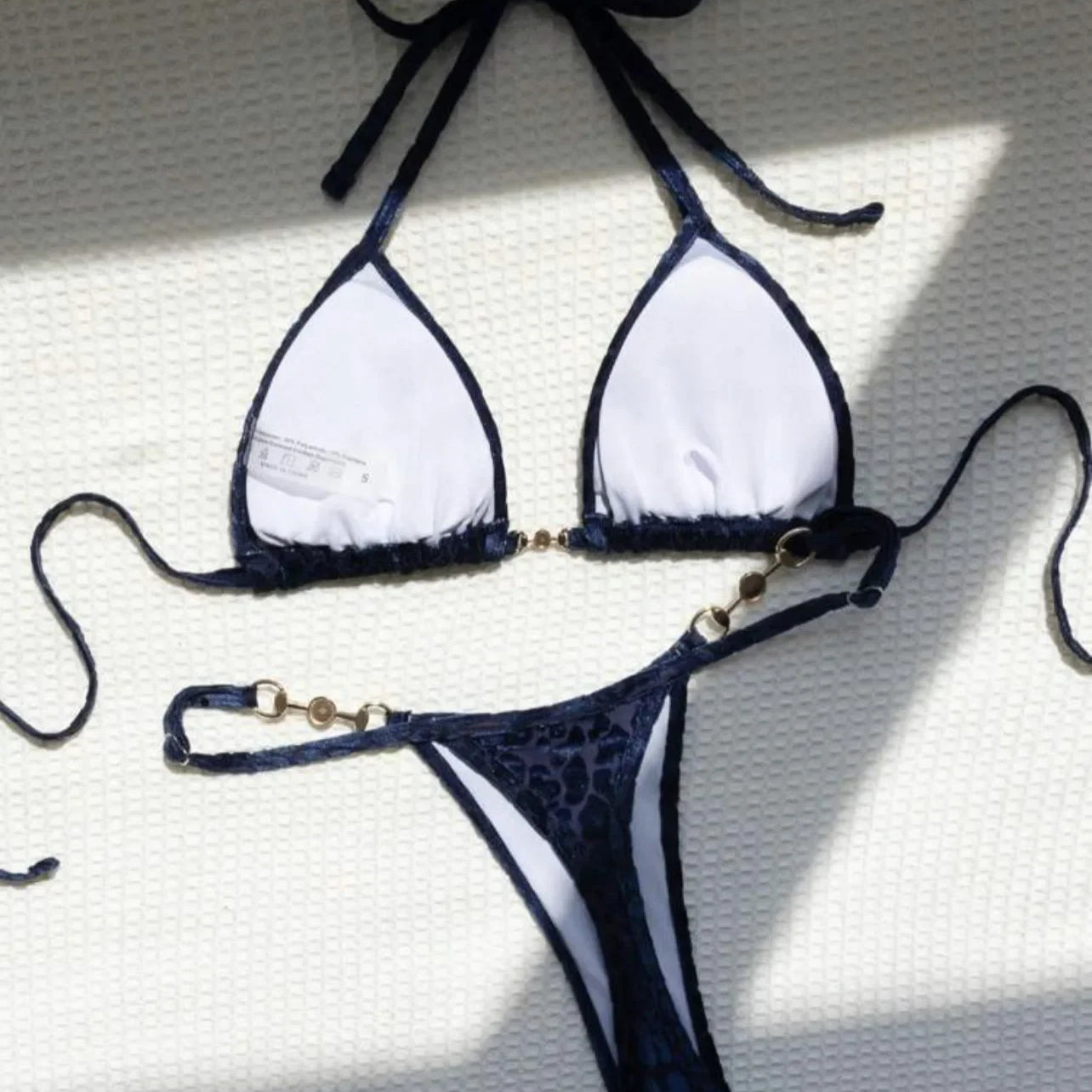 Sexy Leopard Print Glossy Bikini Women's 2-piece Thong Swimwear Suspender Lace-up Low Waist Backless Bathing Suit Beachwear