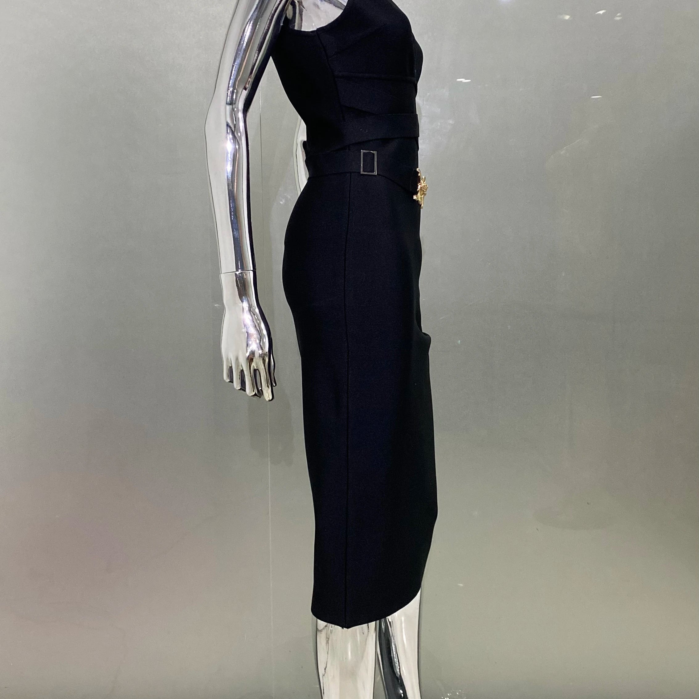 2024 Fashion Diamond Girdle Sleeveless Package Hips Midi Calf Bandage Dress Elegant Woman Evening Dress Celebrity Party Vestido