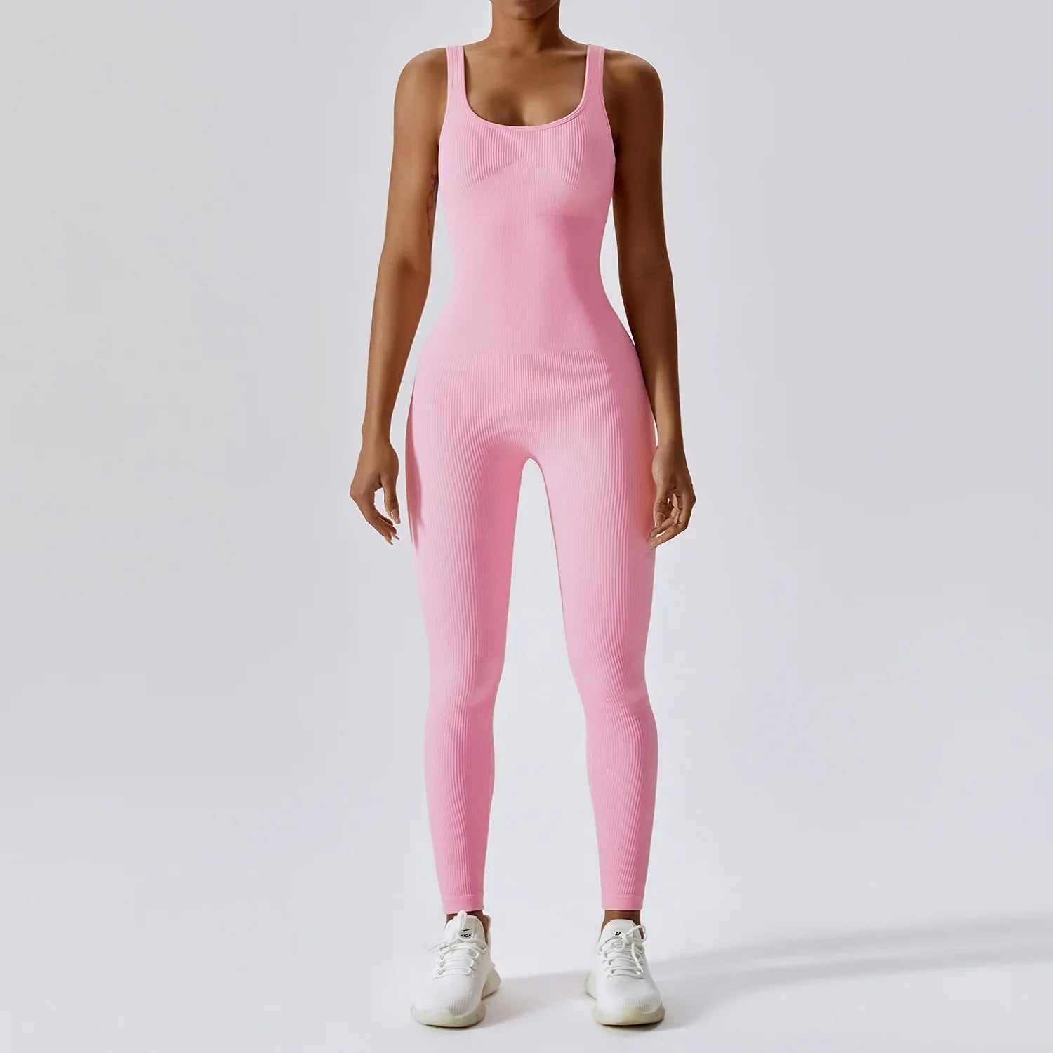Women's Tracksuit Seamless Yoga Set Yoga Jumpsuits One Piece Workout Rompers Sportswear Gym Set Workout Clothes Women Bodysuit Light Pink