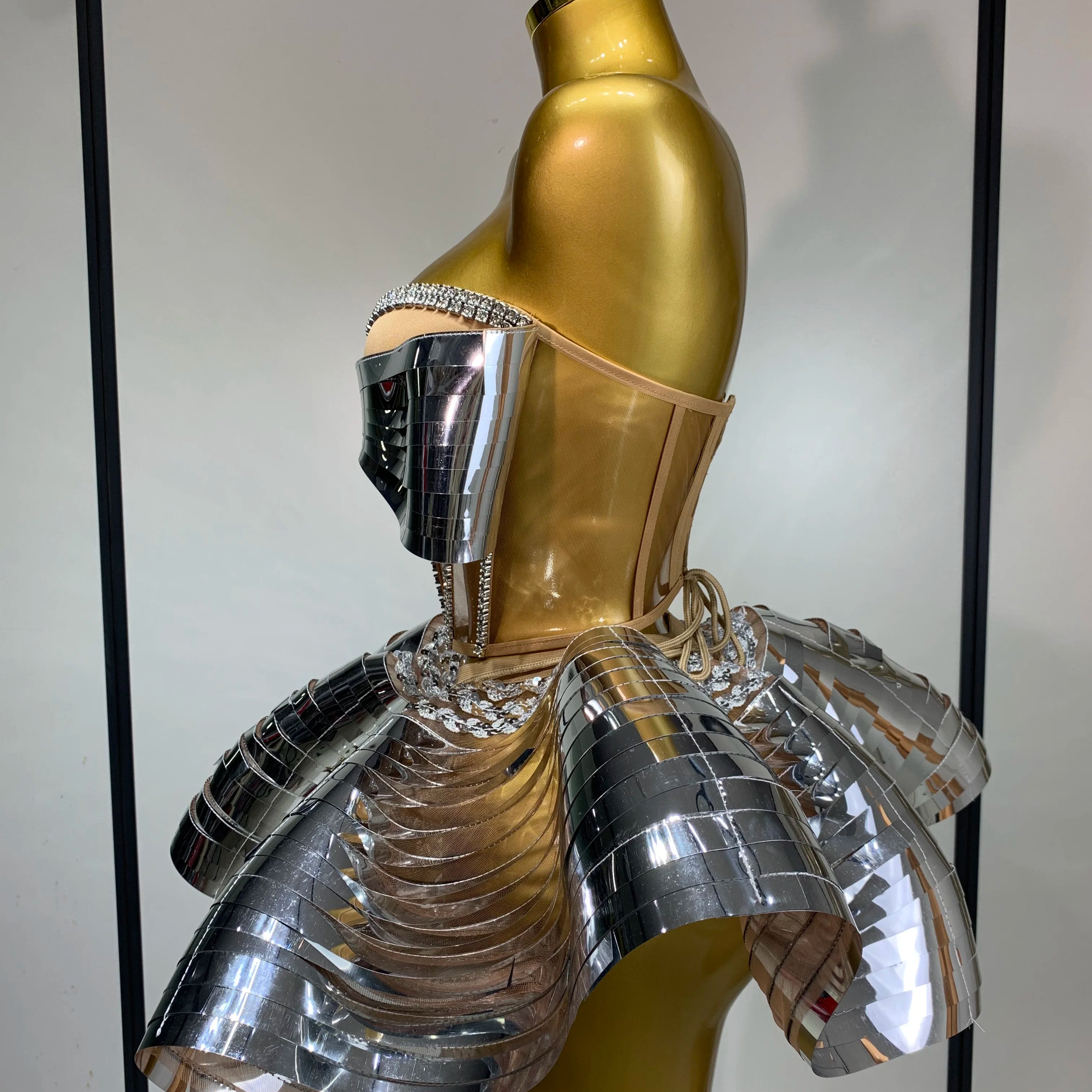 Women Stage Performance Costume Two Piece Set Silver Sequins Rhinestone Fancy Outfit Sexy Backless Shiny Birthday Party Dresses