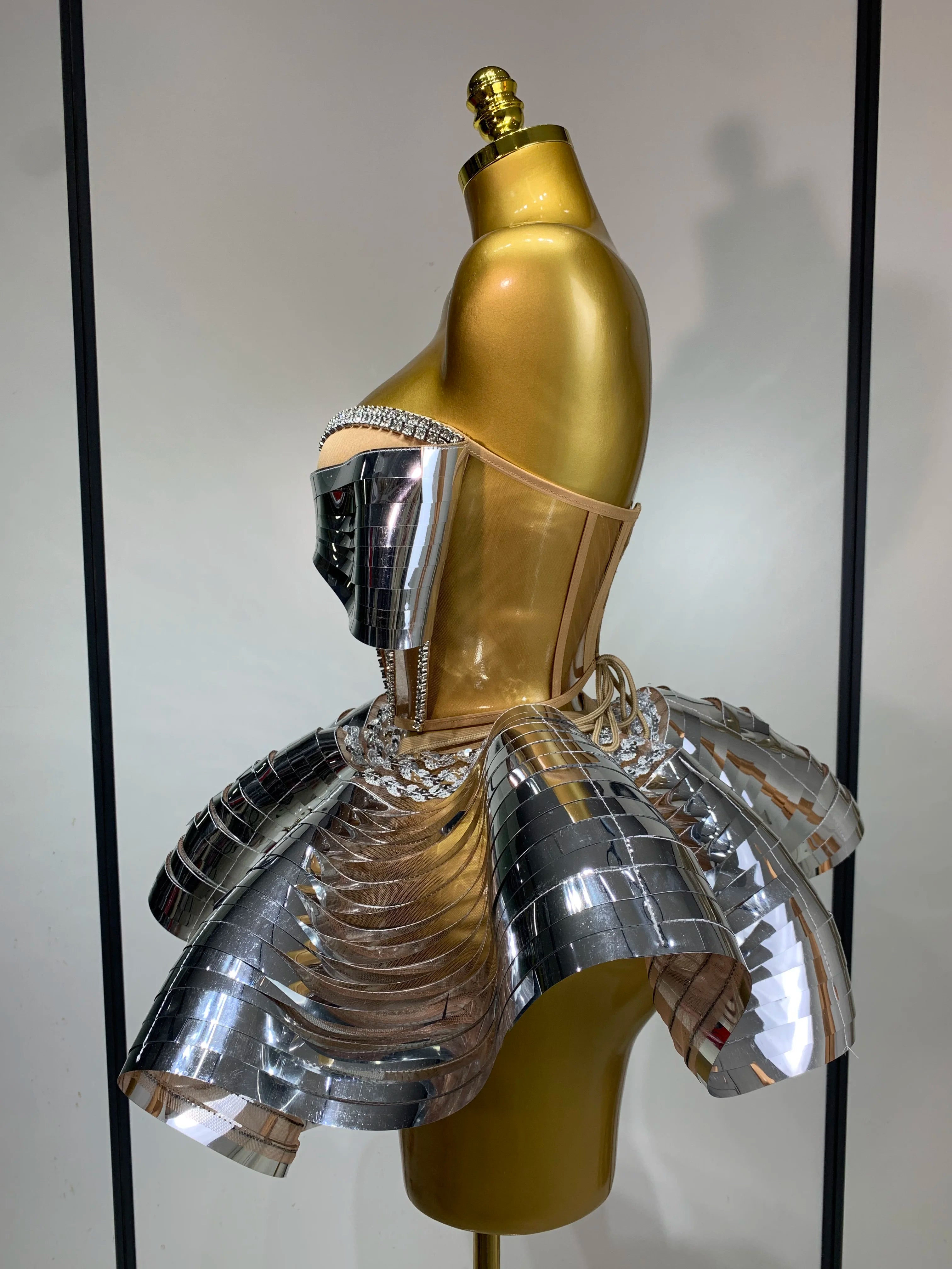 Women Stage Performance Costume Two Piece Set Silver Sequins Rhinestone Fancy Outfit Sexy Backless Shiny Birthday Party Dresses