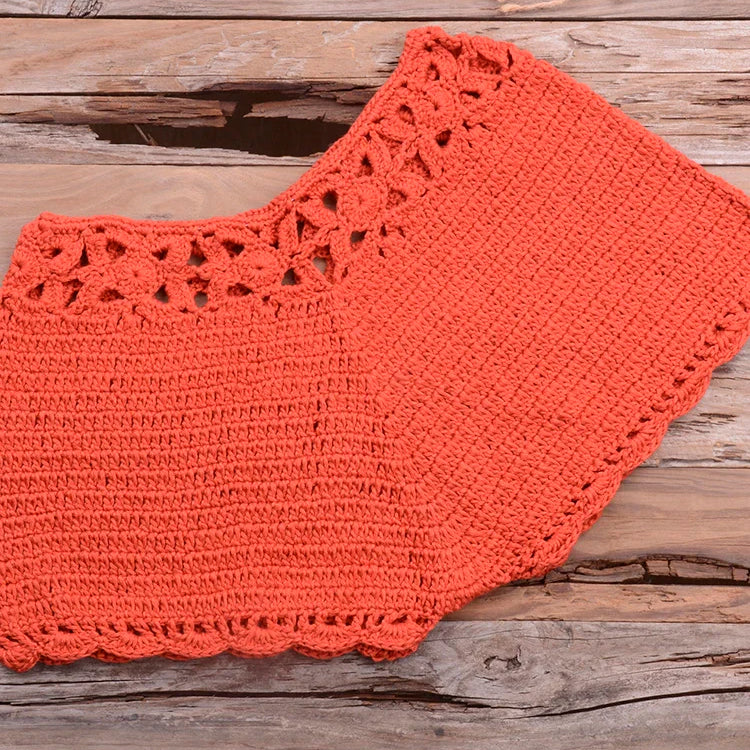 Bikini 2022 knitting Swimsuit Crochet Bikini Bohemia Style Off Shoulder High Neck Bathing Beach Bikinis Handmade Crochet Bikini Rusty Red Bottom