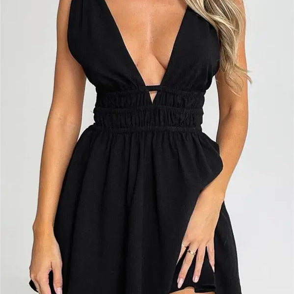 New Backless Sexy Women Mini Dress Sleeveless V Neck Backless Flower Print Summer Club Party Dress Sundress Streetwear S M L E