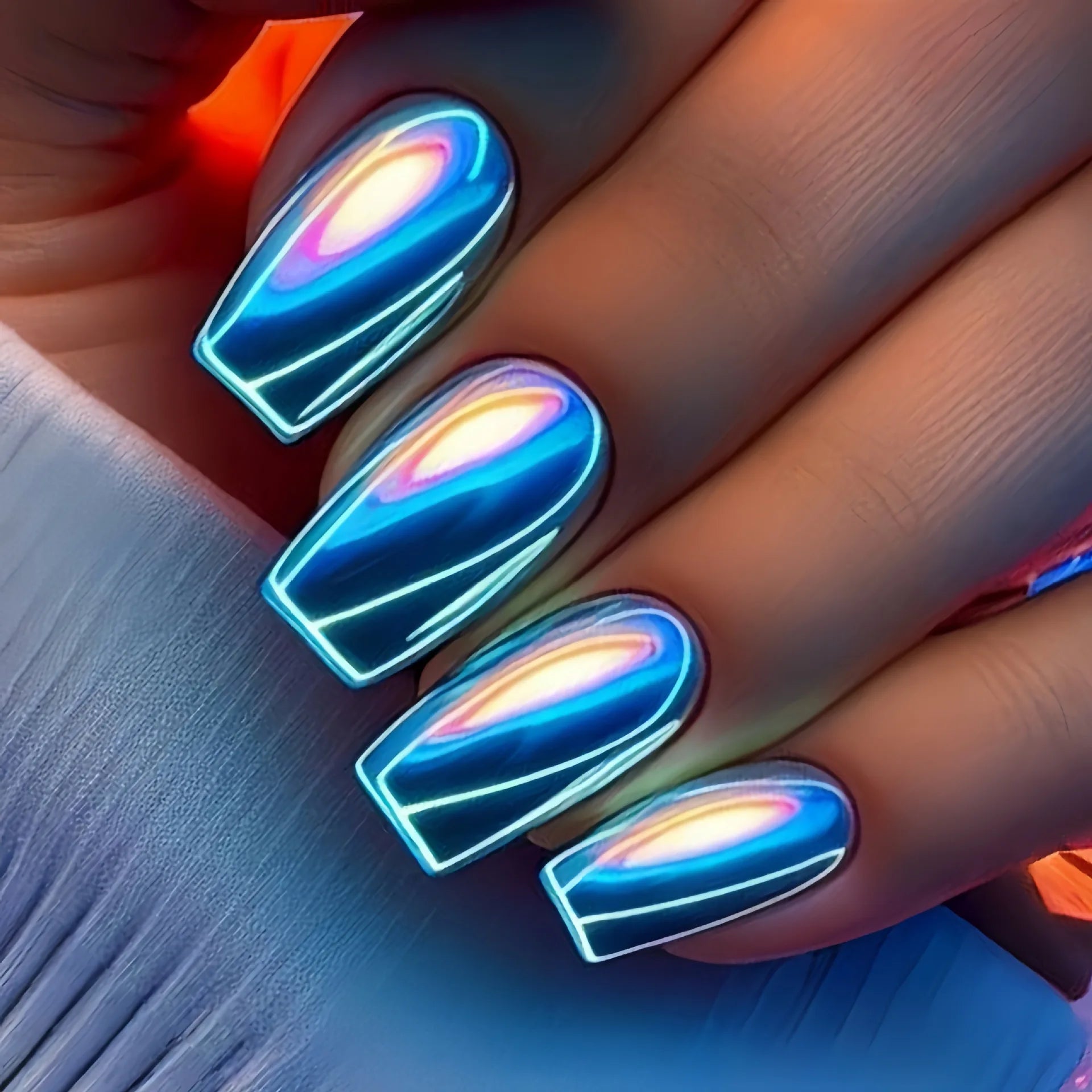 24pcs/set Medium long fake nail tips for women colorful gradient glitter starry design for Spring Summer press on false nail art 1962