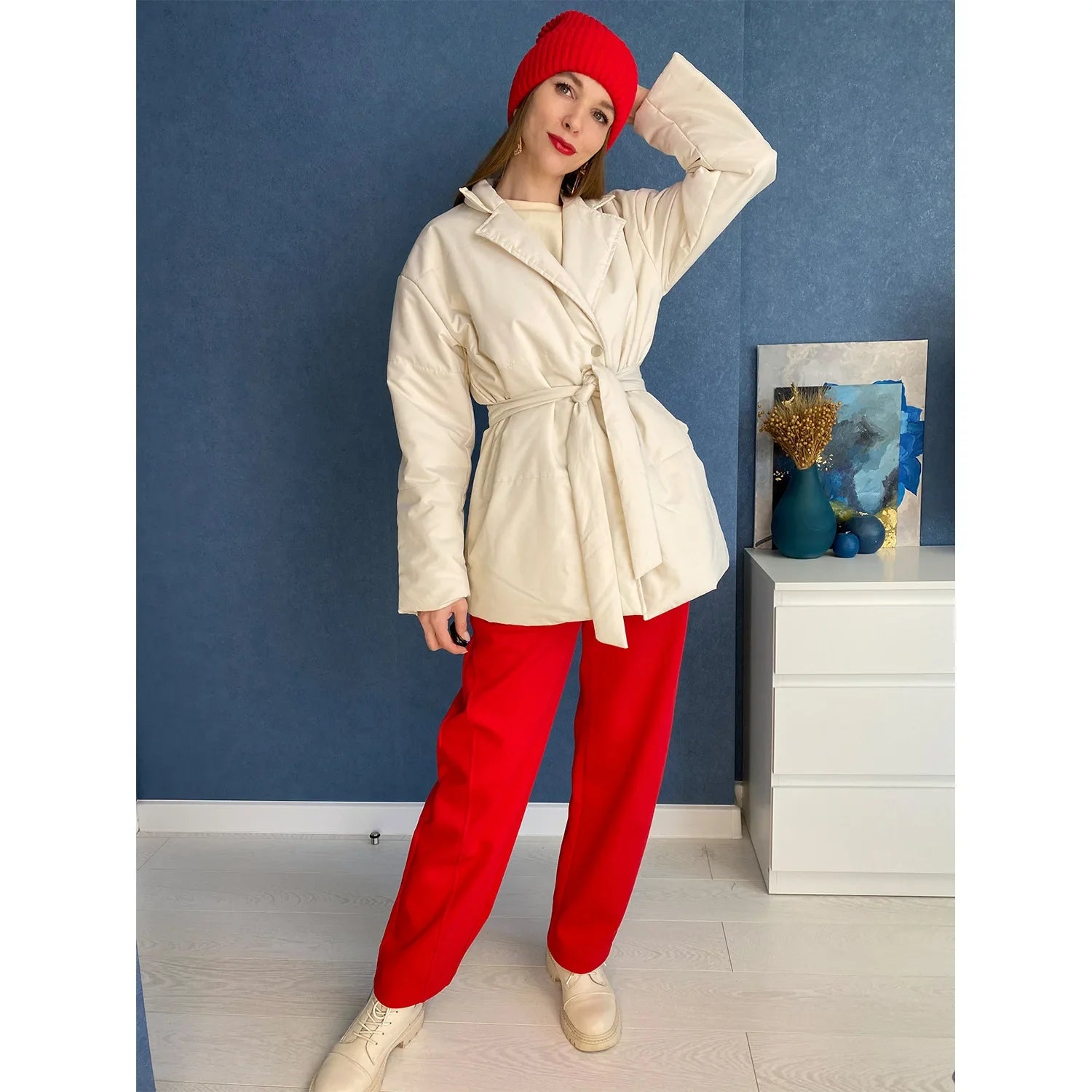 Leisure sanitary pants, feminine temperament, versatile for commuting, fashionable elastic waist pocket, straight tube