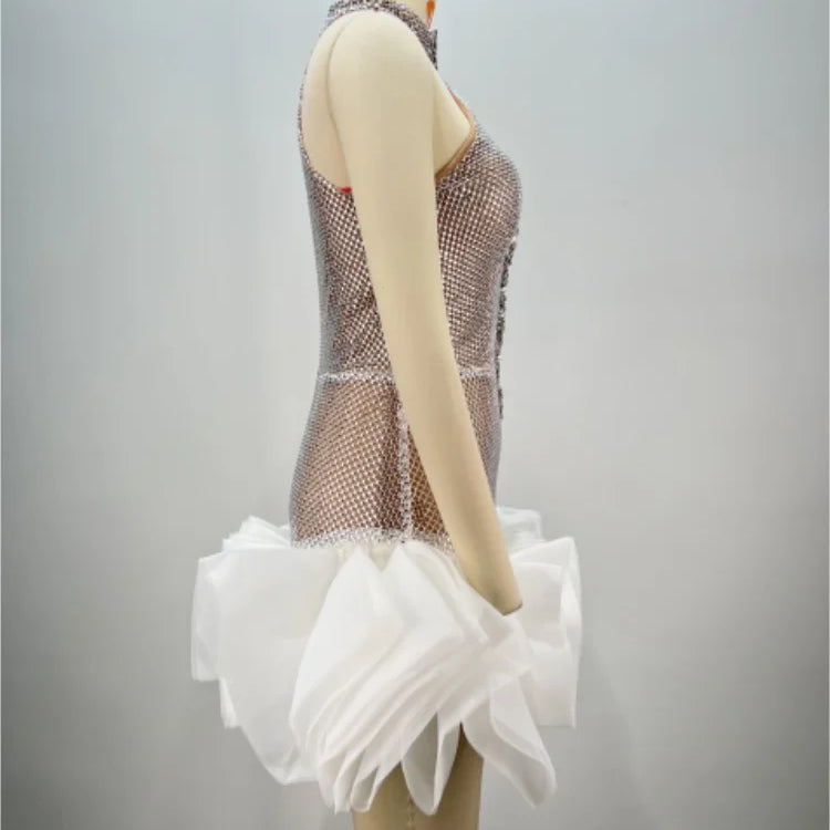 Christmas Style Women Sexy Off the Shoulder Halter Shinning Sequins Bodycon Mini Dress Birthday Party Celebrate Celebeity Dress