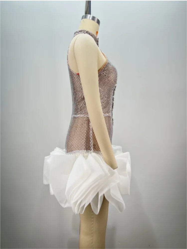 Christmas Style Women Sexy Off the Shoulder Halter Shinning Sequins Bodycon Mini Dress Birthday Party Celebrate Celebeity Dress