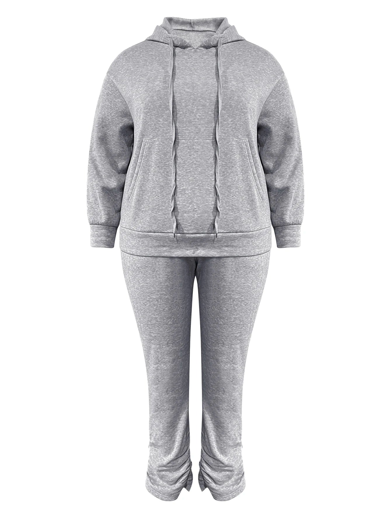 LW Plus Size Two pieces sets Hooded Collar Kangaroo Pocket Hoodie Top + Stacked pants sets casual Tracksuit Set for Autumn winte