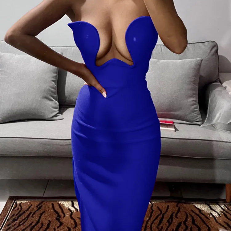 Women Winter Sexy Strapless Backless Split Black Maxi Long Bodycon Bandage Dress 2022 Elegant Evening Party Club Dress Vestidos