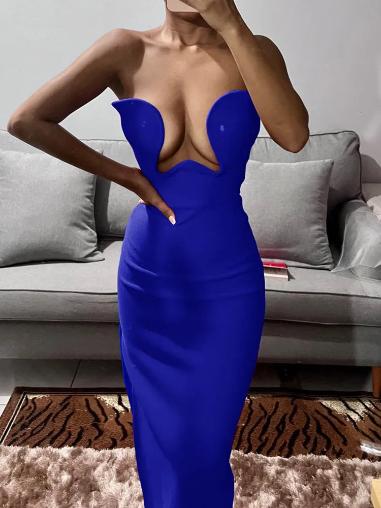 Women Winter Sexy Strapless Backless Split Black Maxi Long Bodycon Bandage Dress 2022 Elegant Evening Party Club Dress Vestidos