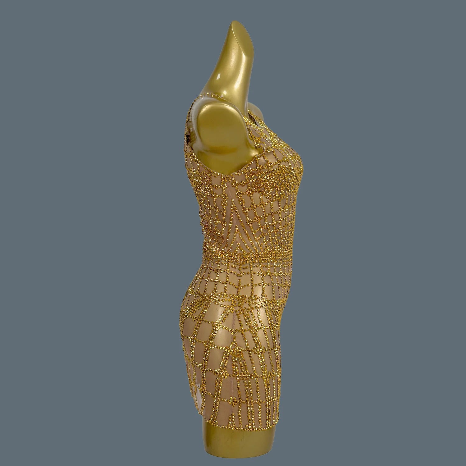 Sexy Gold Diamonds Party Dress Women Short Dress Birthday Party Nightclub Carnival Mini Gowns DJ Dance Stage Show Costume Qipan