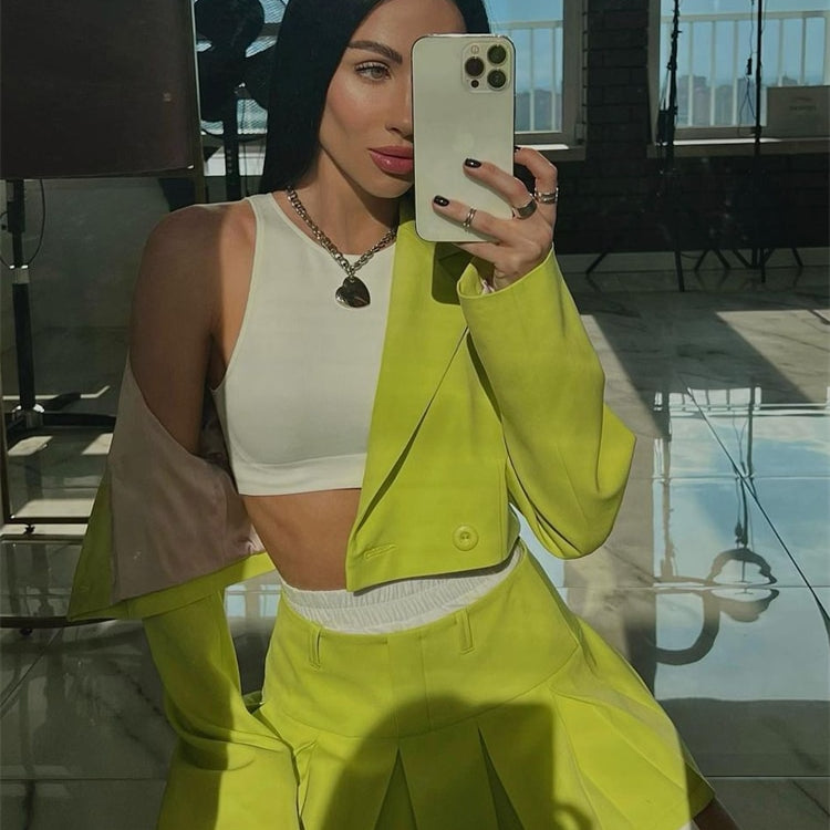 Taruxy Casual Two Piece Sets Women's Fall Outfits 2022 New Black Matching Sets With Skirt And Blazer Cropped Top Suit For Women