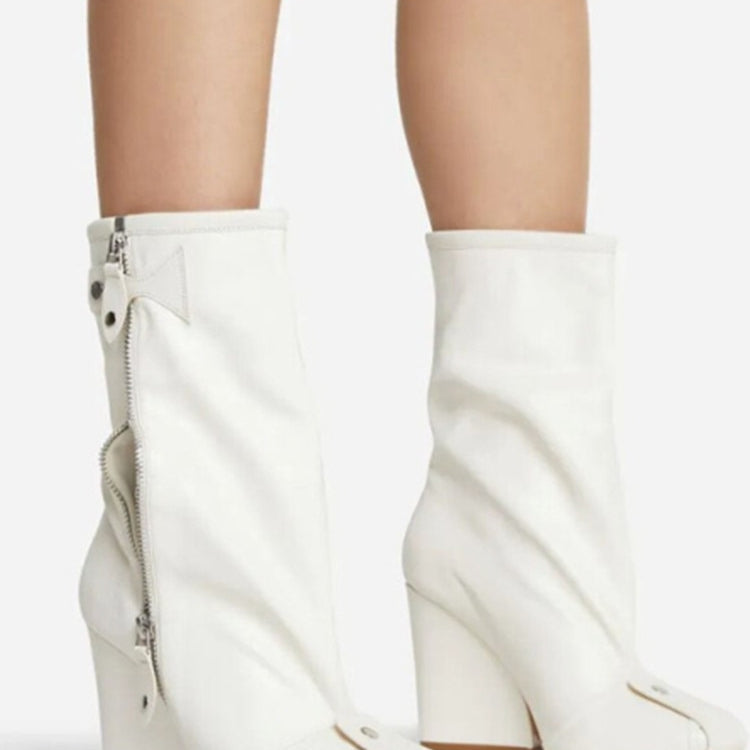 Punk Fan Motorcycle Boots Wome's Zipper Thick Sole Knee High Boots European and American Trend Nightclub Party white short