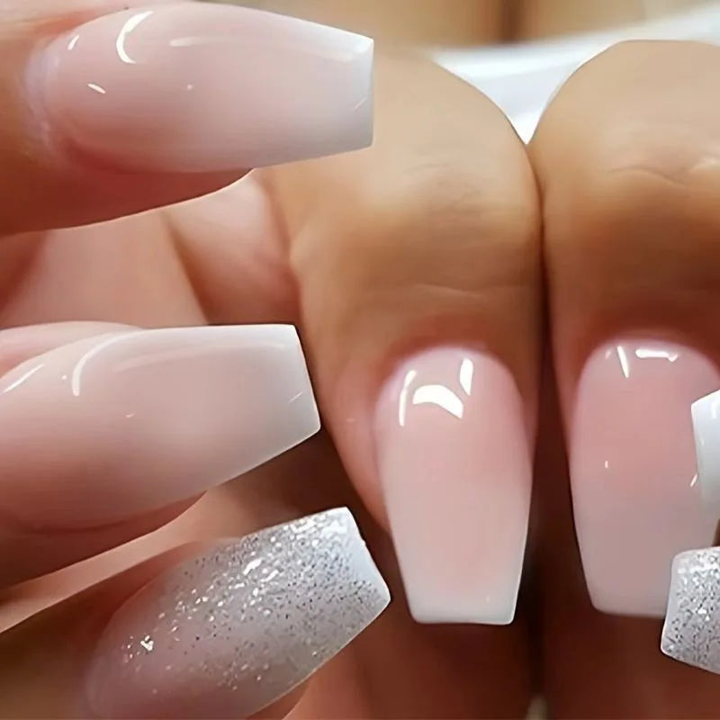 24pcs/set short medium fake nails shinny sparkling glitter square ballet nail tips starry star cat eyes press on false nail art 1693