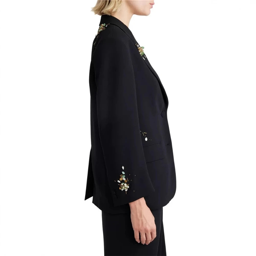 Spliced Bead Two Piece Sets for Women Lapel Long Sleeve Patchwork Single Breasted Top High Waist Skirt Set Female