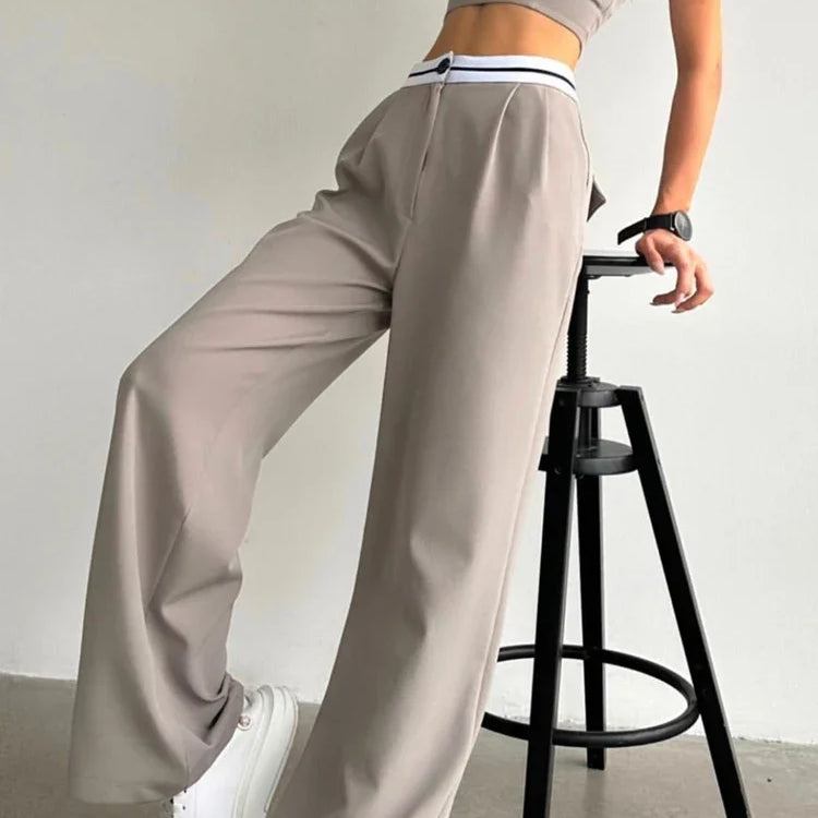 Black Women's Tracksuit with Boob Tube Top Slash Neck Contrast Color Wide Leg Trousers Suit for Women Sexy Two Piece Set Outfit