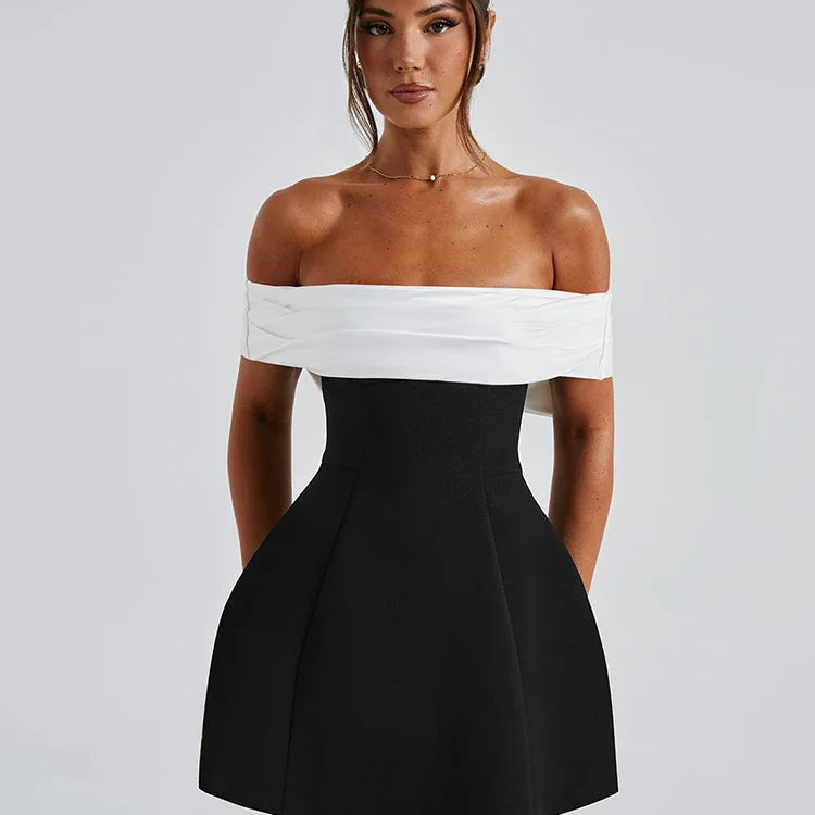 Bow Backless Sexy Mini Dress For Women Robe Elegant Off-shoulder Strapless Sleeveless A-line Club Sexy Dress Vestido