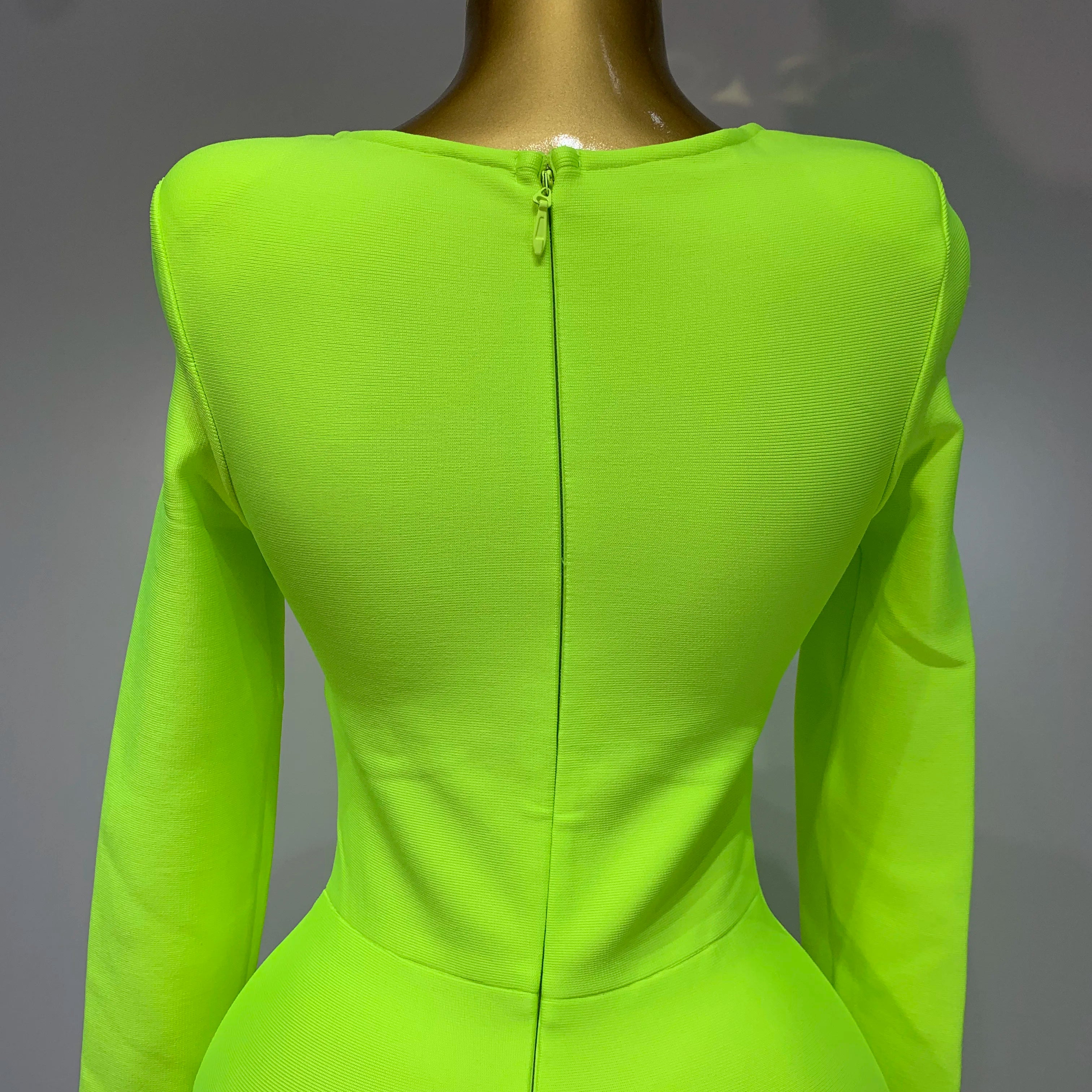 Women Sexy Long Sleeve Square Collar Fluorescent Green Midi Bodycon Bandage Dress 2025 Elegant Evening Birthday Party Dresses