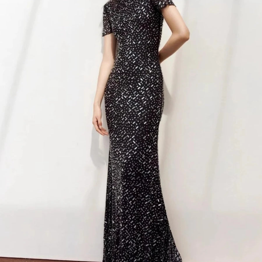 Solid Slimming Spliced Stick Drill Dresses for Women Round Neck Short Sleeves Temperament Dress Female Clothing New