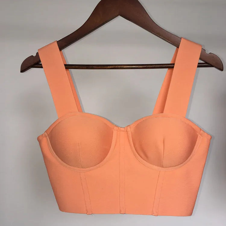 Women Summer Soild Sexy Strapless Backless Orange Black White Camis Bandage Tops 2023 Celebrity Designer Fashion High Street Top Orange