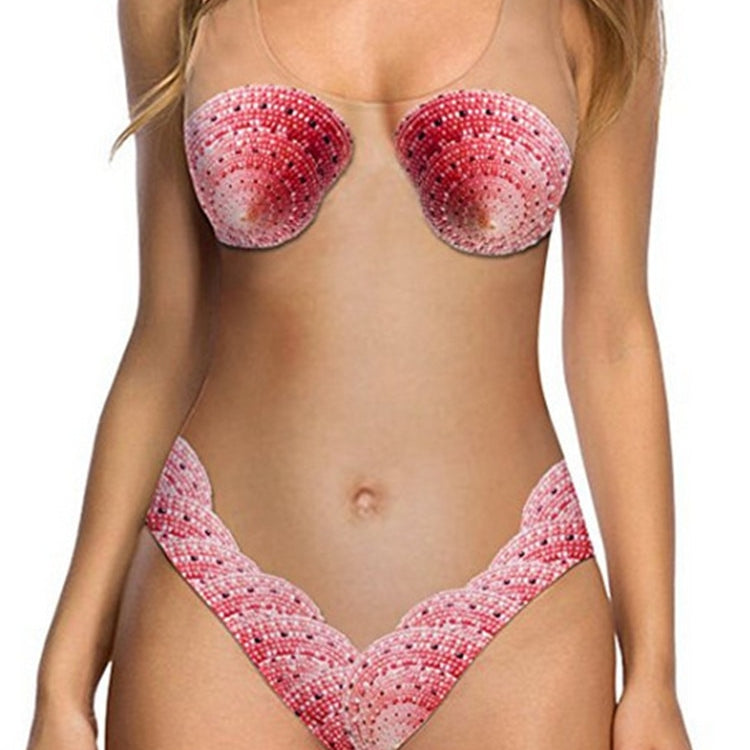 Sexy Bikini Skin One-Piece Printed Swimsuit Swimming Summer Ladies Quick Dry High Elastic Bikini Red Pattern