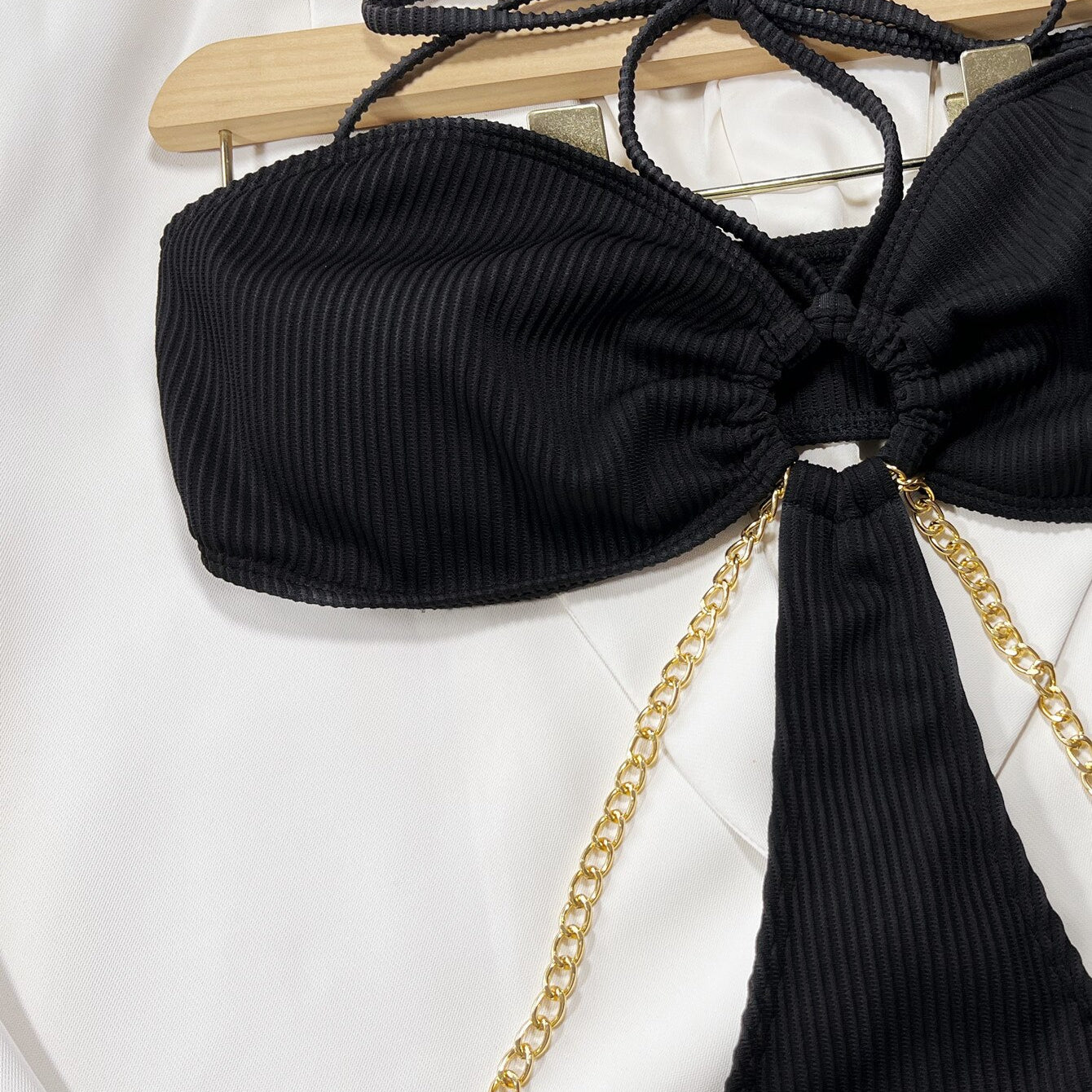 Swimwear Metal Chain Beachwear - One Piece Bathing Suit Sexy Solid Color Monokini Halter Strap Backless Swimsuit