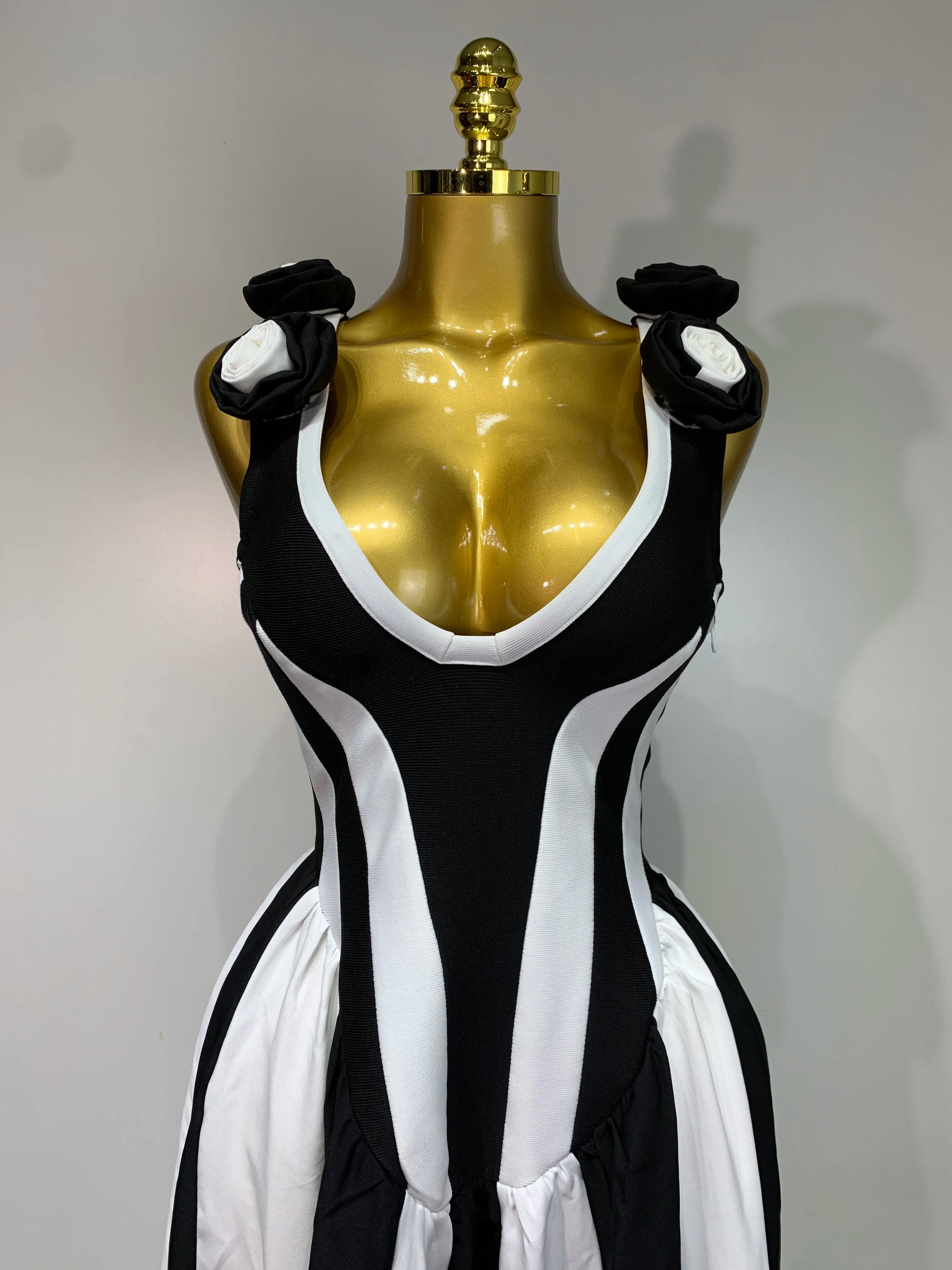 Sexy High fork Sleeveless Bandage Dress Women Flower Black White Stripe Long Dresses Vacation Party Elegangt Party Club Dresses