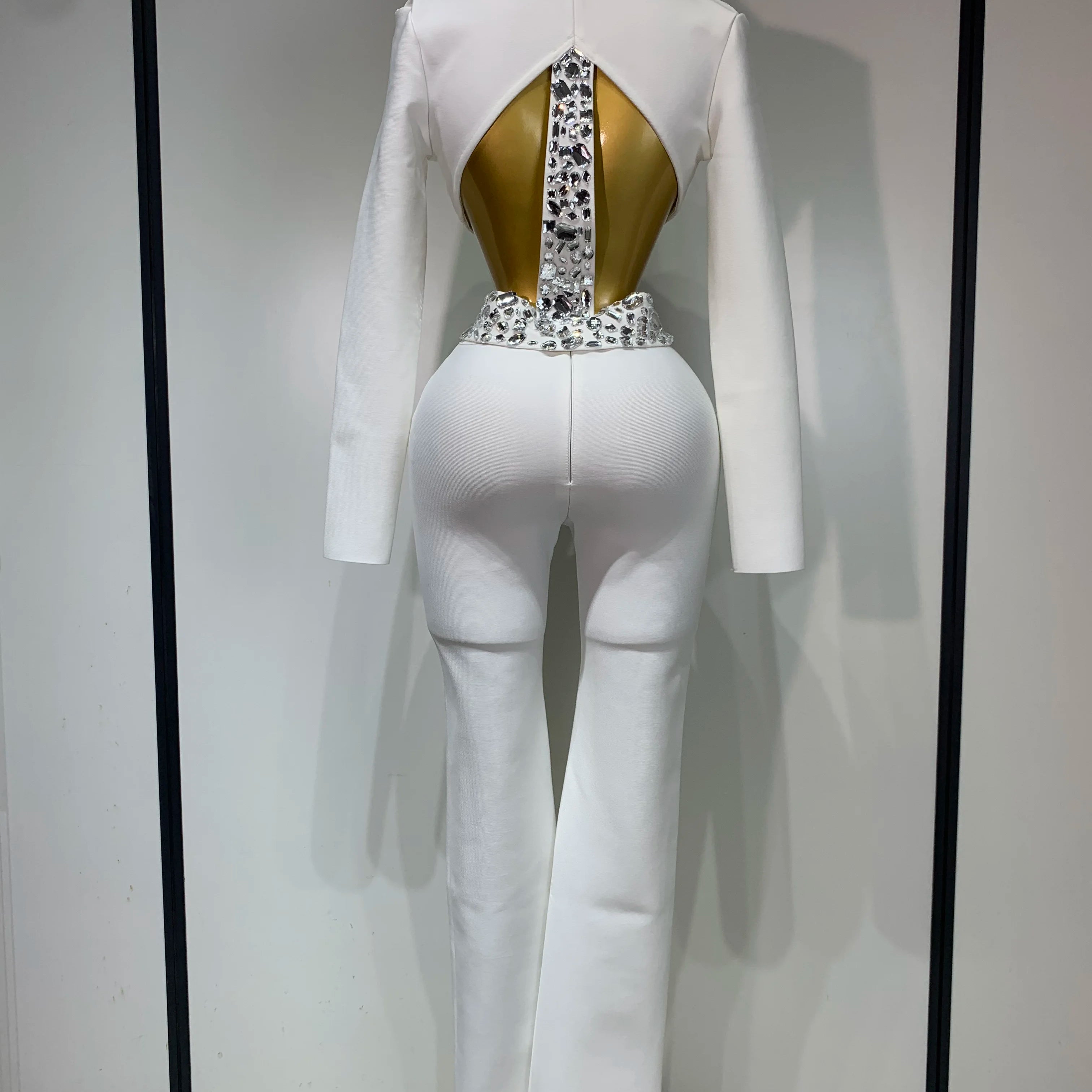 Women Sexy Long Sleeve Beading Bodycon Two Pieces Pants Bandage Set 2025 Celebrity Designer Fashion Women's Luxury Birthday Set