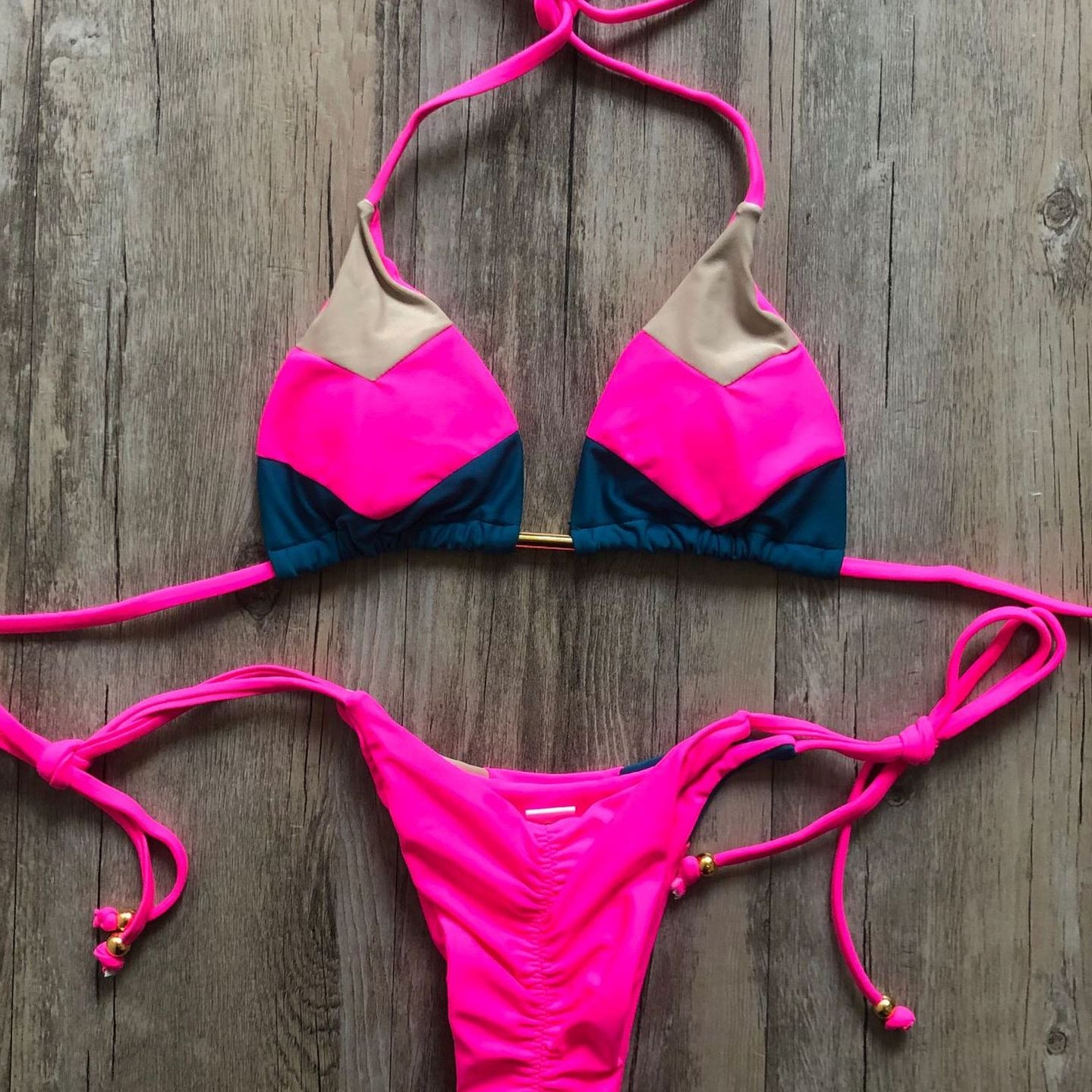 Sexy Halter Swimsuit Thong Micro Bikini Push Up - Brazilian Bikini Tropical Plant Print Swimwear String Mini Swimsuit as picture 4