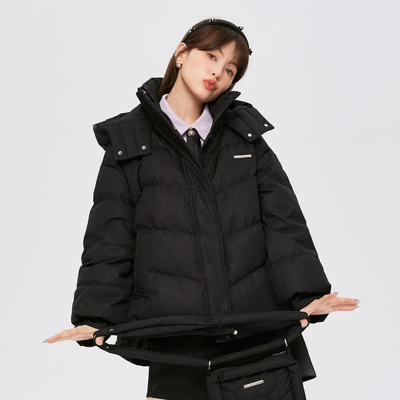 Semir Down Jacket Women Medium Long Design Hooded Warm 2022 Winter New Loose Thick Coat Woman'S Fashion Black