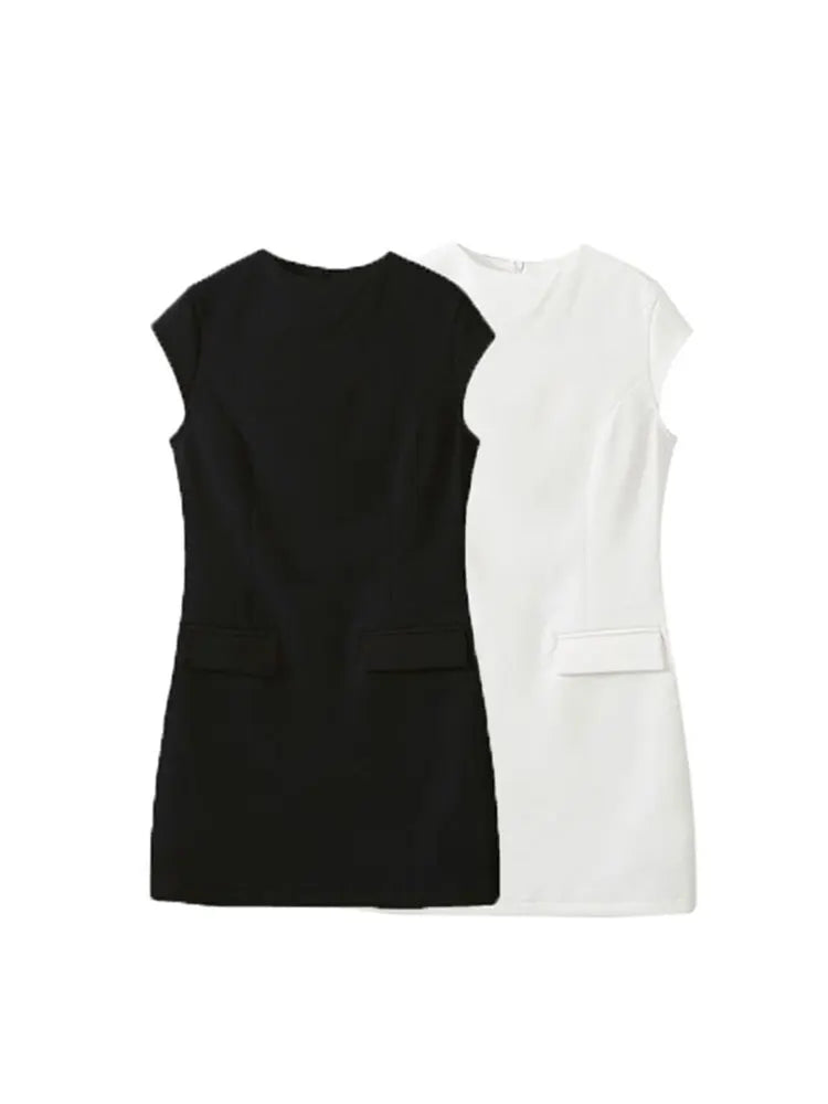 TRAF Dress Woman Black White Short Dresses For Women New Sleeveless Mini Dress Simple And Elegant Office Dresses