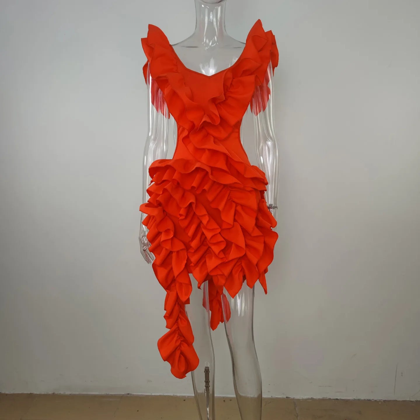 Women Edible Tree Fungus Tierred High Low Asymmetrical Ball Gown Dress 2023 Sexy Club Party Evening High Street Dresses