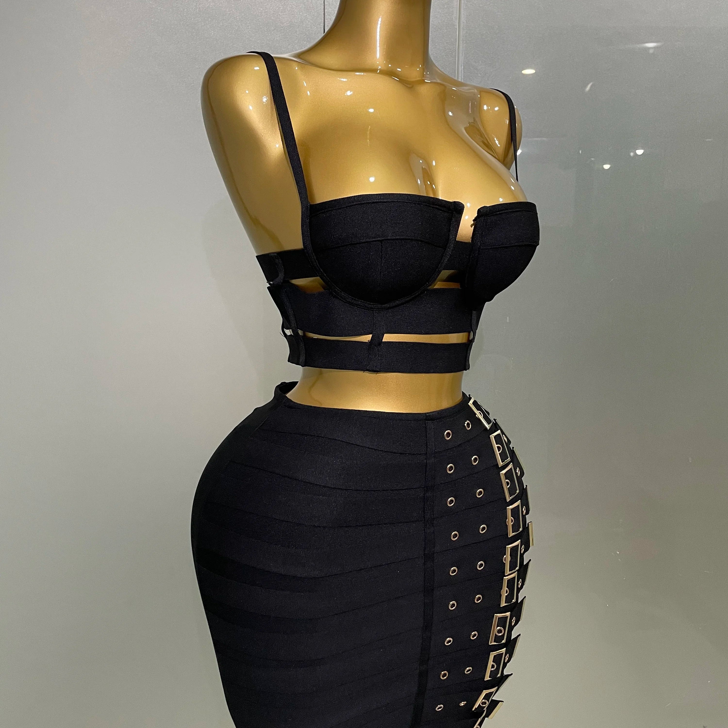 2025 Women Sexy Bandage Tops Fashion Pencil Skirts Set Nightclub Party Celebrate Women's Set