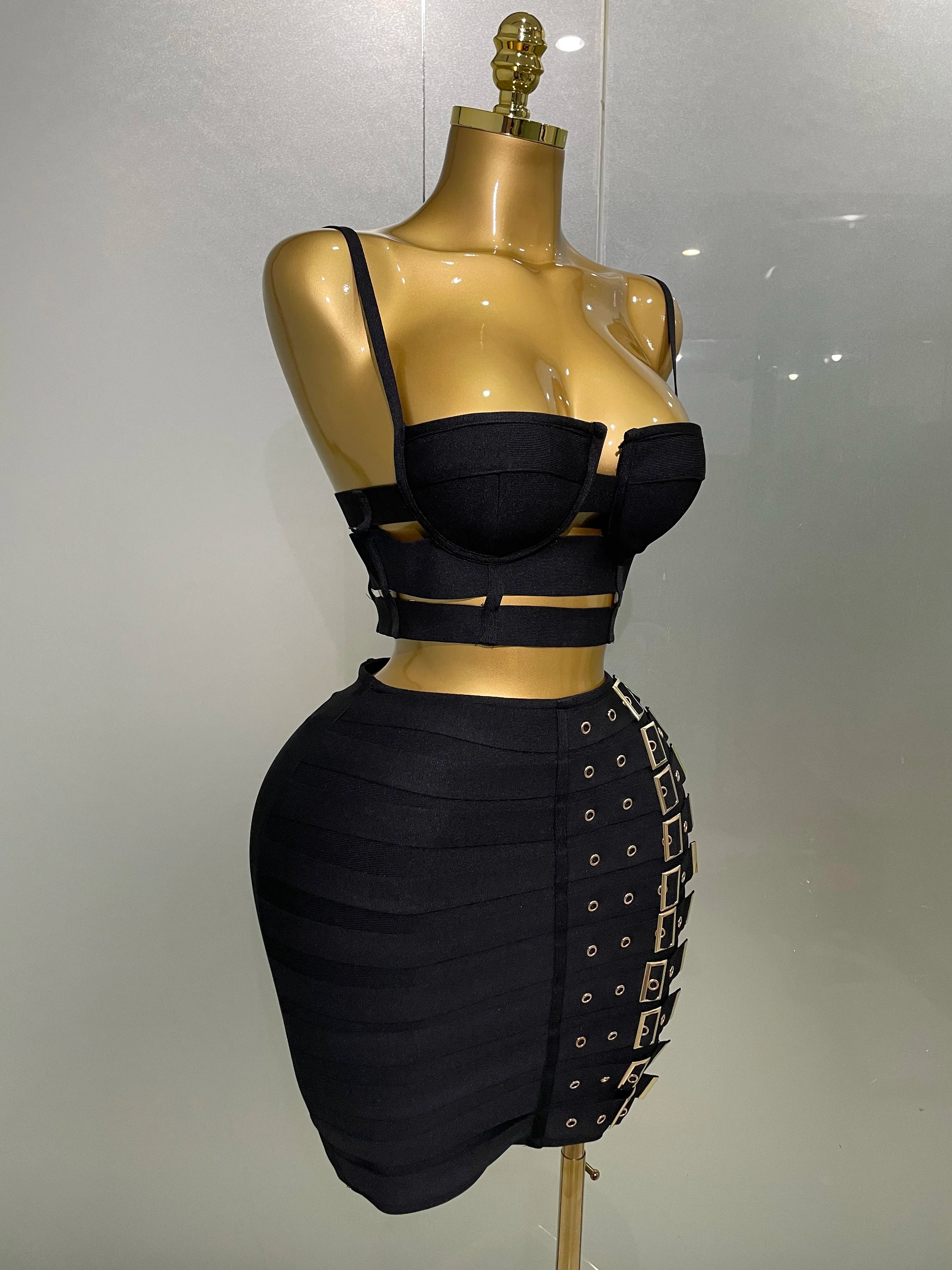 2025 Women Sexy Bandage Tops Fashion Pencil Skirts Set Nightclub Party Celebrate Women's Set