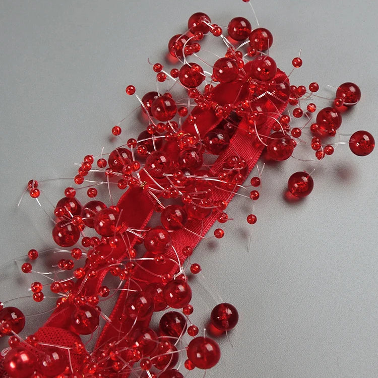 Bright Red Mermaid Long Dress Spaghetti Straps V Neck Pearls Embellished Prom Celebrity Party Evening Gowns Vestidos