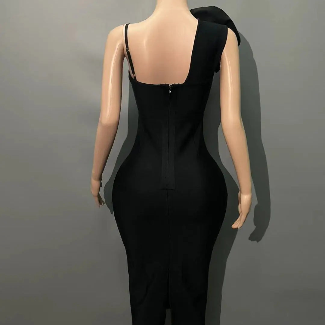 Black Red Color Women Sexy Strap Florals Bodycon Midi Bandage Dress Celebrate Nightclub Party Birthday Photo Shoot Outfit