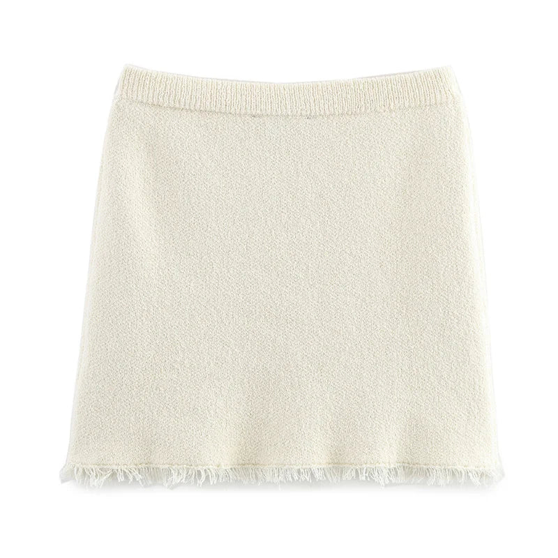 Women's suit New Spring 2025 Black bow trim White knitted long-sleeved jacket Mini skirt Celebrity style Elegant